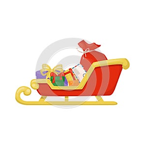 Christmas santa sleight with presents winter gift holiday present traditional vector illustration.