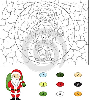 Christmas Santa St Nicolas. Color by number educational game f