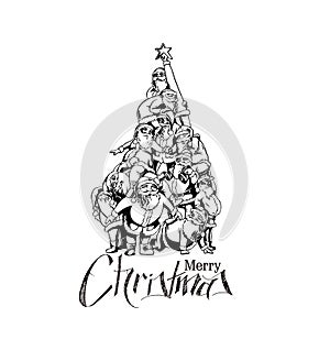 Christmas santa tree background Cartoon Style