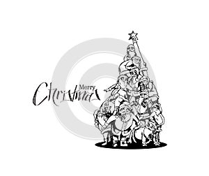 Christmas santa tree background Cartoon Style