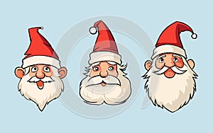 Christmas Santa vector icons, cartoon head character, red Santa hat, New year cute collection, holiday winter