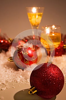 Christmas scene with candles and red balls