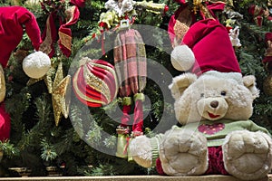 Christmas scene with gifts and tree objects. Christmas decoration