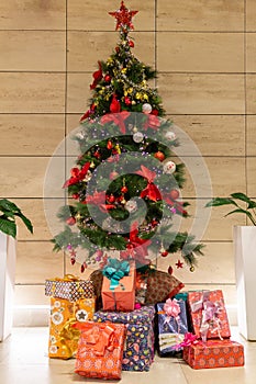 Christmas scene with gifts under the tree