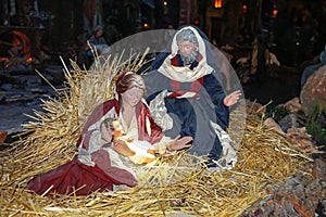 Christmas scene; Jesus Christ, Mary and Josef