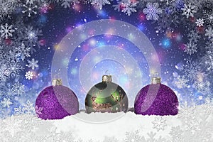 Christmas scene with purple and green ornaments