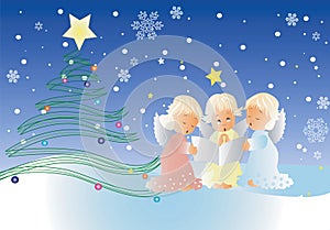 Christmas scene with singing cherubs photo