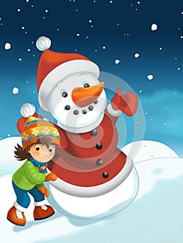 Christmas scene with snowman