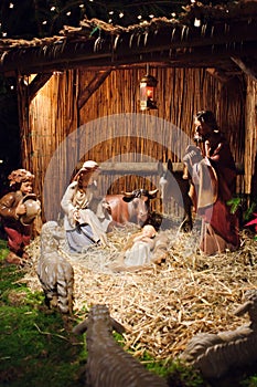 Christmas scene with three Wise Men and baby Jesus