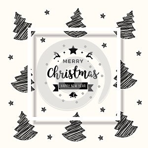 Christmas scribble tree card greeting text shadow frame