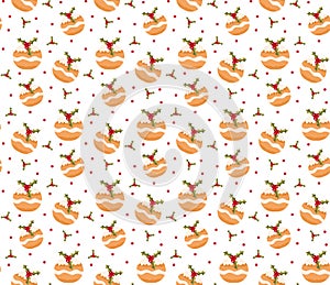 Christmas seamless background with donut, sufganiet. Christmas background. Christmas seamless texture, wallpaper, fabric. Vector