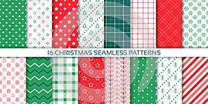 Christmas seamless backgrounds. Set Xmas patterns. Vector illustration
