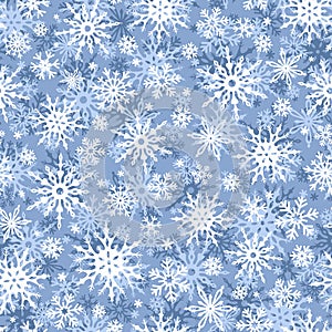 Christmas seamless blue and white background with snowflakes. Vector illustration.