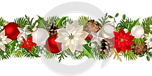 Christmas seamless garland with red and white decorations. Vector illustration.