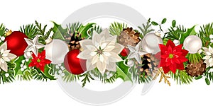 Christmas seamless garland with red and white decorations. Vector illustration. photo