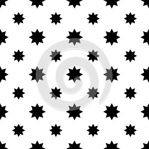 Christmas seamless pattern. Black stars on a white backdrop. Simple retro geometric vector background for printing