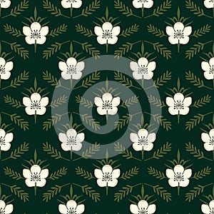 Christmas seamless pattern with botanical, plants and flowers.