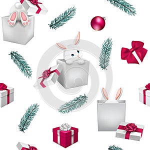 Christmas seamless pattern with bunny