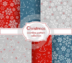 Christmas seamless pattern collection Snowflake Christmas tree ball toy sweet candy New Year Christmas holiday background