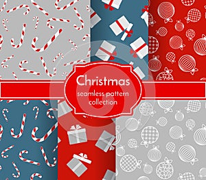 Christmas seamless pattern collection Winter theme print Christmas ball toy gift boxe sweet candy New Year Christmas holiday photo