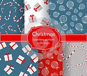 Christmas seamless pattern collection Winter theme print Christmas ball toy gift boxe sweet candy New Year Christmas holiday photo