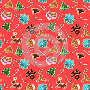 Christmas seamless pattern with cookies and candy canes