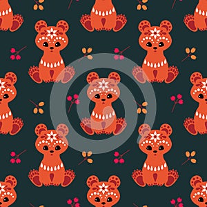 Christmas seamless pattern with cute bear