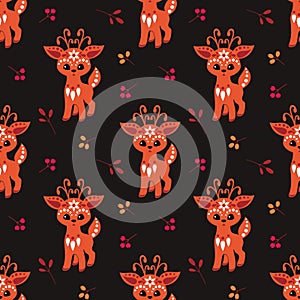 Christmas seamless pattern with cute deer