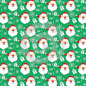 Christmas seamless pattern with cute santa head and ho ho ho