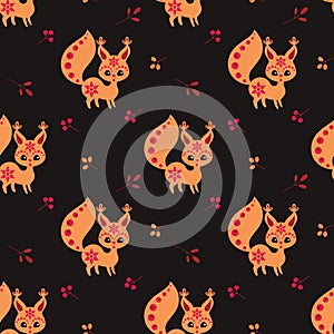 Christmas seamless pattern with cute squirrel