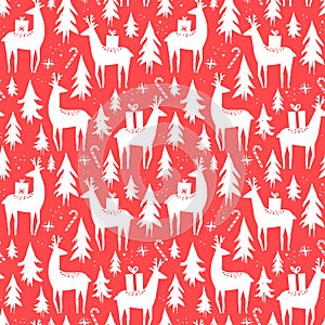 Christmas seamless pattern, deer with xma tree