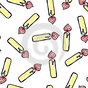 Christmas seamless pattern drawn by hand. Christmas candle on a white background .New year