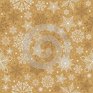 Christmas seamless pattern with geometric motifs. Snowflakes with different ornaments.