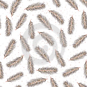 Christmas seamless pattern with gold fir branches background, Winter pattern, wrapping paper, winter greetings, web page