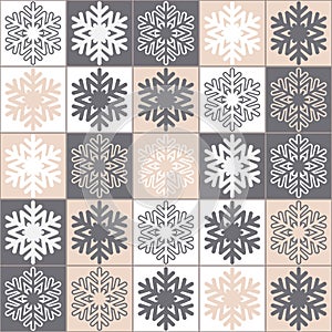 Christmas seamless pattern, gray beige delicate pastel festive New Year background. Christmas gift wrapping paper, vector square