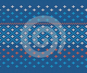Christmas seamless pattern. Knit blue print. Vector illustration