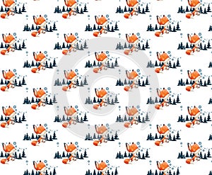 Christmas seamless pattern with lia and mouse, vector photo