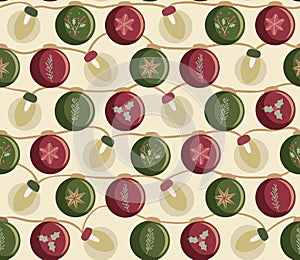 Christmas seamless pattern with lights and baubles
