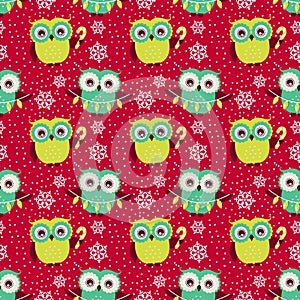 Christmas seamless pattern with owls. Vector background.