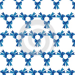 Christmas seamless pattern, pattern collected from blue shiny bows