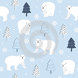 Christmas seamless pattern with polar bear background, Winter pattern with white bear, wrapping paper, pattern fills