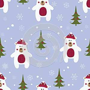 Christmas seamless pattern with polar bears