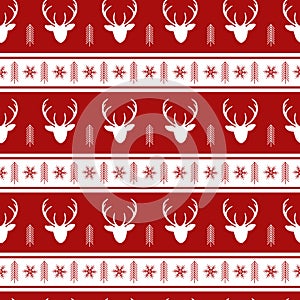 Christmas seamless pattern with reindeer background, Winter pattern with deer, wrapping paper, winter greetings, web page