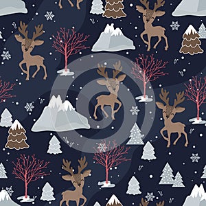 Christmas seamless pattern with reindeer background, Winter pattern, wrapping paper, winter greetings, web page background,