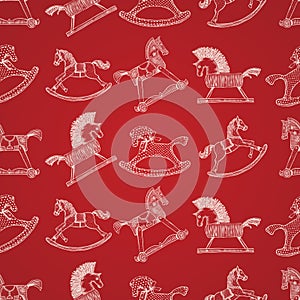 Christmas seamless pattern with rocking horses