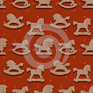 Christmas seamless pattern with rocking toys horses