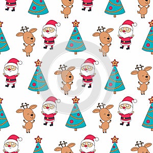 Christmas seamless pattern with Santa Claus and cute deer