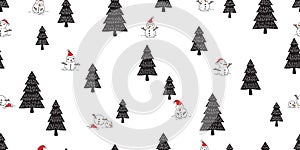 Christmas seamless pattern Santa Claus vector Snowman tree wood forest snow scarf isolated wallpaper tile background