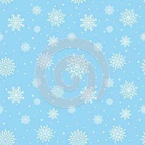 Christmas seamless pattern with snowflakes on blue background. Decoration wrapping.
