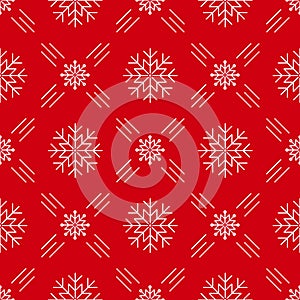 Christmas seamless pattern snowflakes Red background line art style